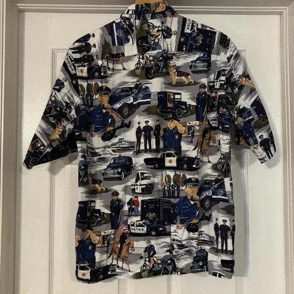Reyn Spooner Mens Police Law AllOver Print Button Shirt M -Hawaiian Traditionals - Picture 2 of 9